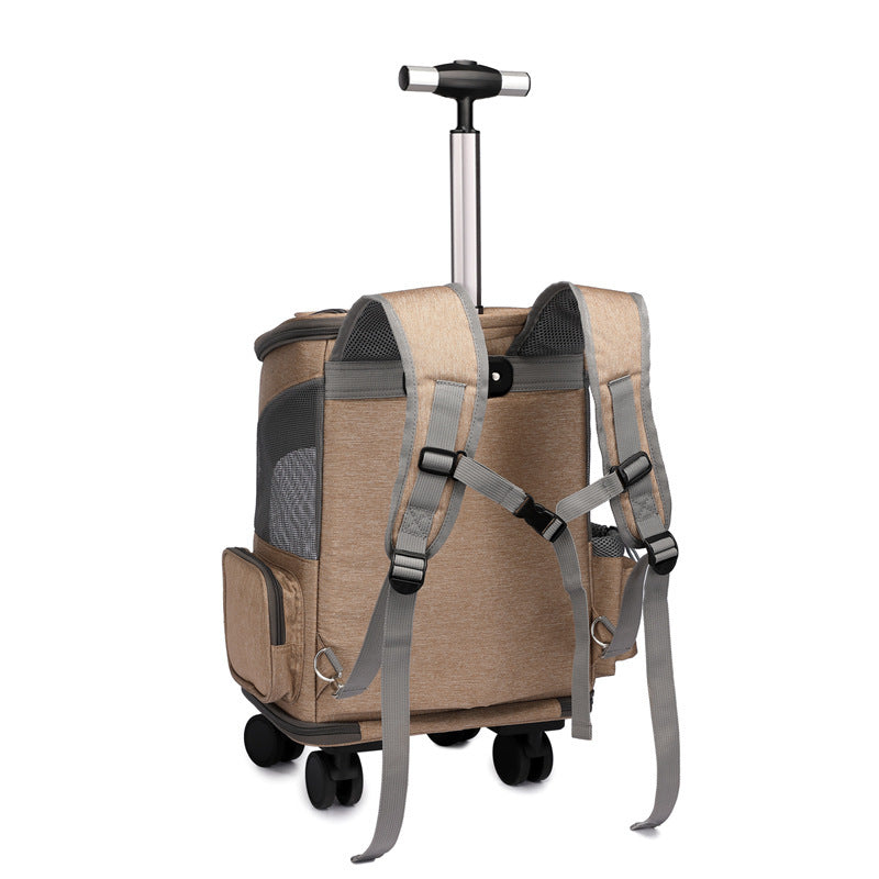 Portable Folding Pet Backpack with Universal Wheel Trolley
