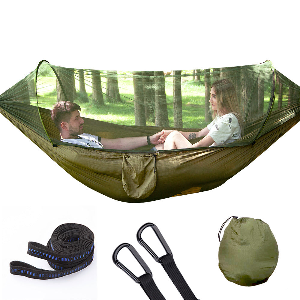 Effortless Relaxation Fully Automatic Hammock with Quick Opening Feature and Mosquito Net